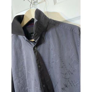 BUGATCHI UOMO CASUAL SHIRT SIZE L‎ CLASSIC FIT 100%COTTON Gray Embroidered